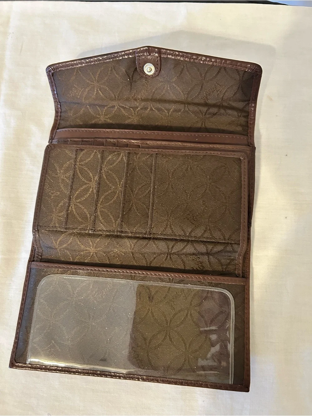 Vintage Fossil Brown Pebbled Leather Envelope Organizer Checkbook Wallet